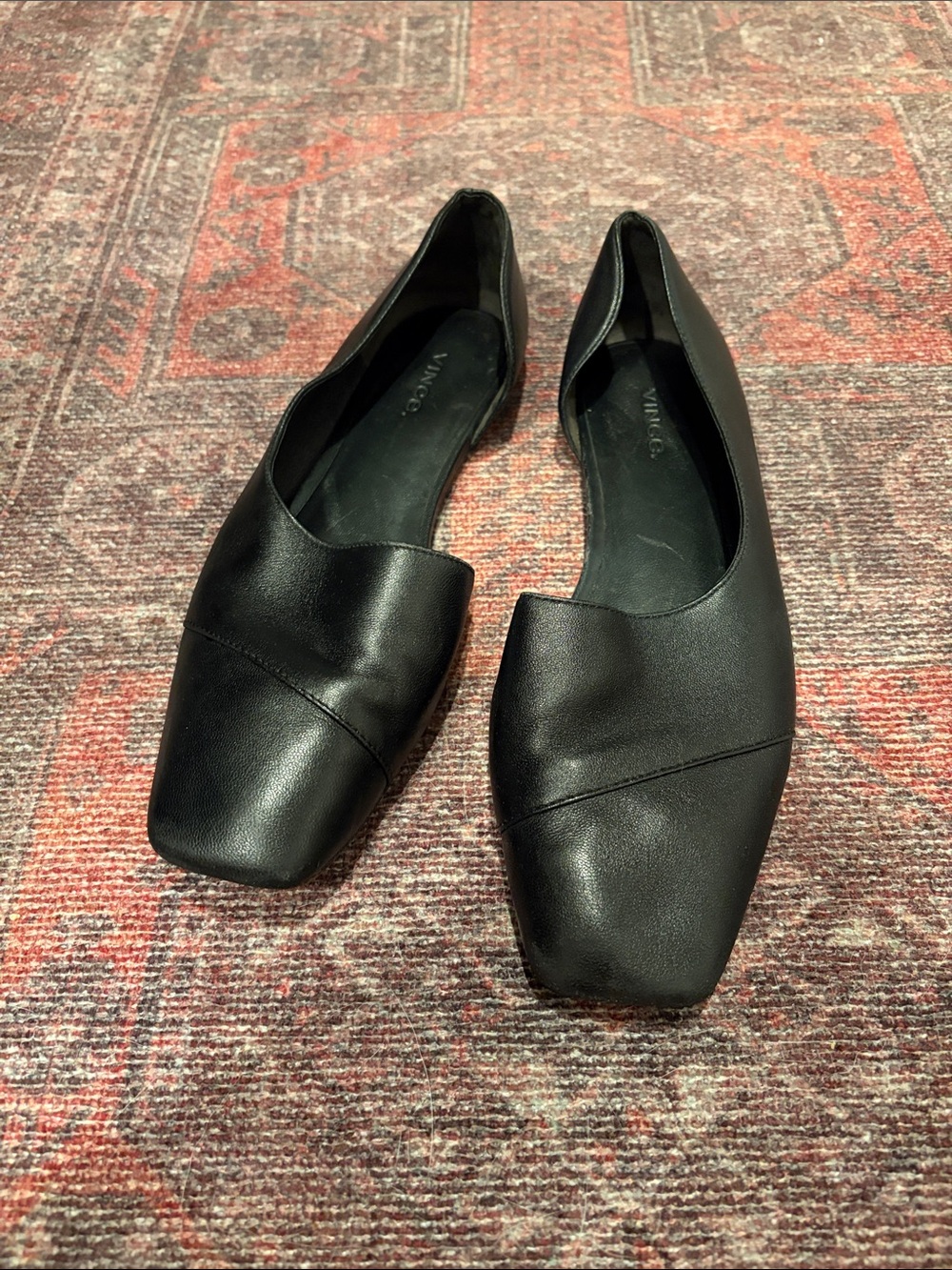 Vince Black Leather Square-Toe Cyder D'Orsay Flats
